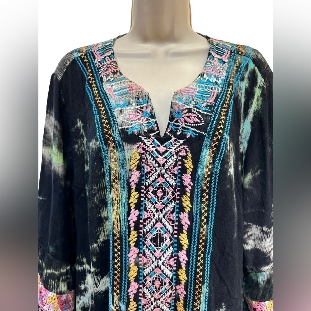 Caleoas Womens Blouse Top Embroidered Tie Dye Pop Over - Picture 4 of 7